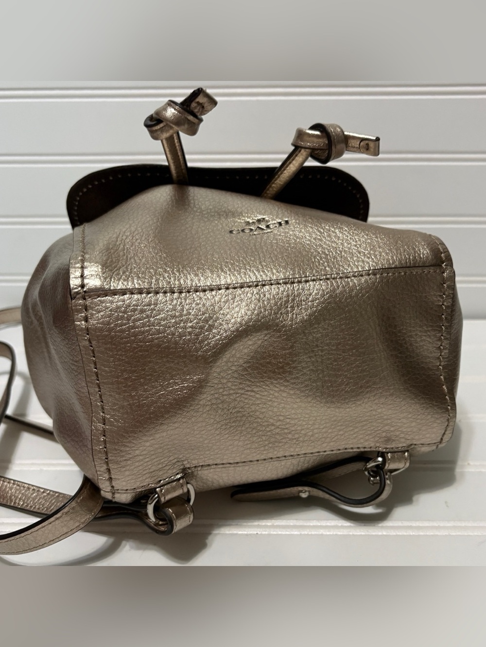 COACH Derby Mini Metallic Gold Drawstring Backpack Shoulder Bag Tote F16605 - Picture 7 of 10